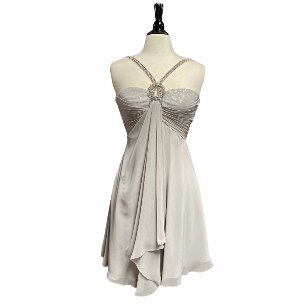 Lm Collection Light Grey Jeweled Sleeveless Cocktail Formal Dress Nwt